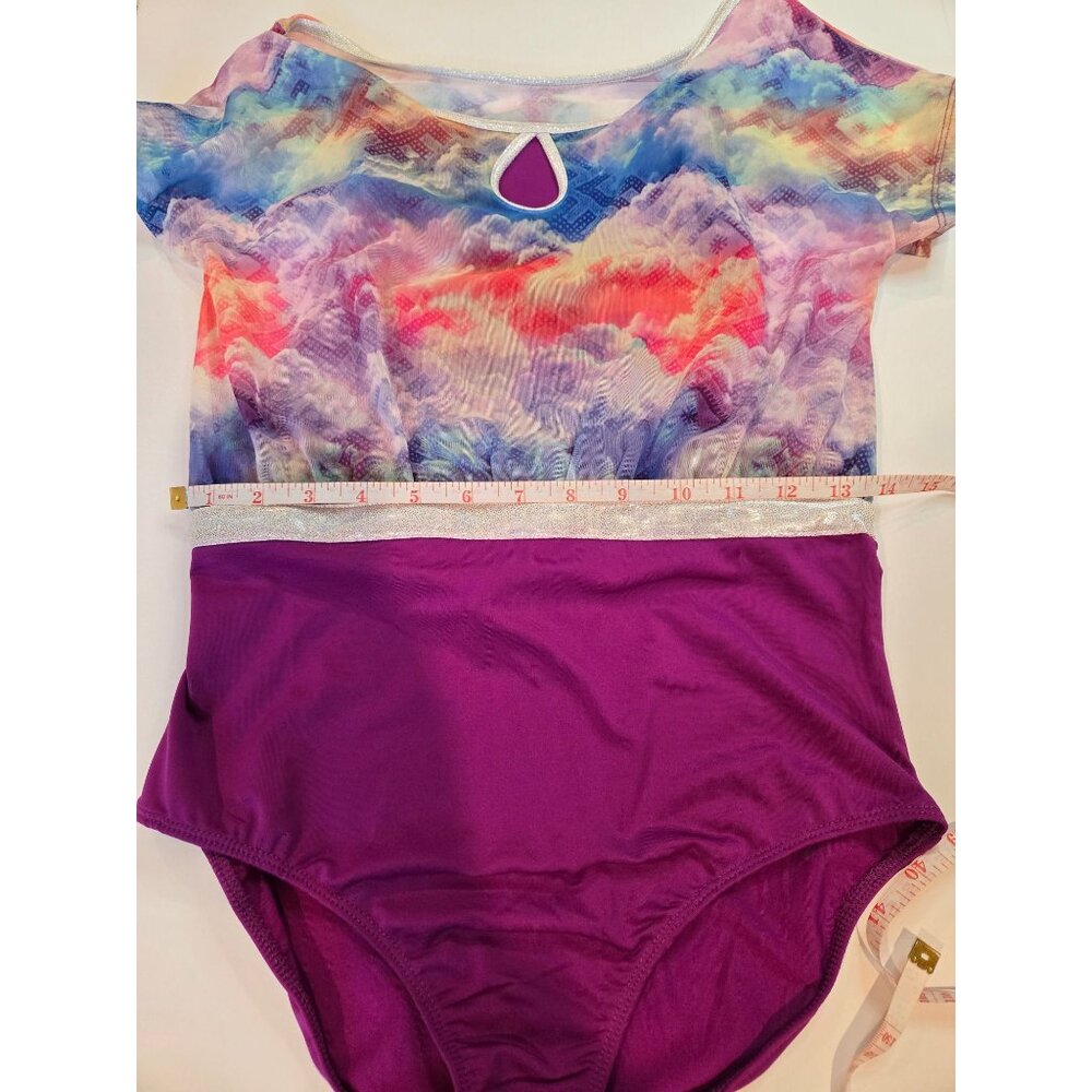Rainbeau Moves Kids Short Sleeve Keyhole Multicolor Leotard Sz XL - Picture 7 of 9